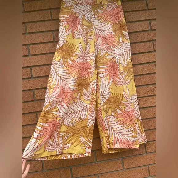 New Tahari Wide Leg Palm Tree Leaf Fern 100% Washable Linen Pants Trousers - Picture 9 of 13